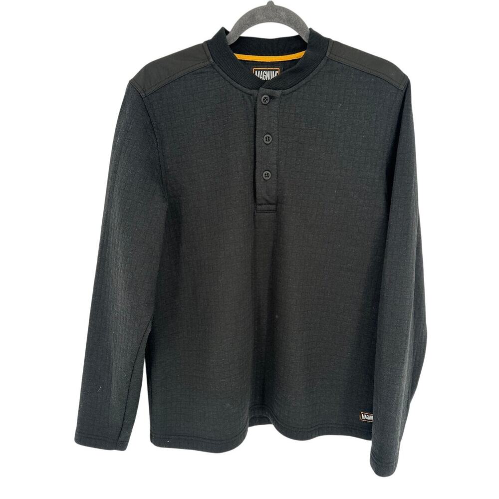 Magnum Waffle Knit Henley Shirt Mens Medium Black Thermal Long Sleeve Workwear
